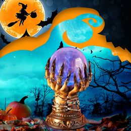 Decoratieve objecten Beeldjes Halloween Decoratie Kristallen bol Deluxe Magische Schedel Vinger Plasma Bal Spooky Home Decor Creatief Gloeiende Lamp Prop 230831