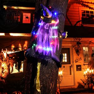 Objets décoratifs Figurines Halloween Décoration Arbre Escalade Sorcière LED Lumières Glowing Witch Hits the Tree Witch Party Décoration Props 230818