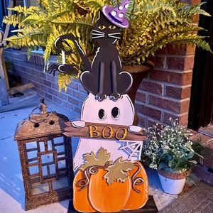 Objetos decorativos Figurines Halloween Porch Decor Bem-vindo Porta Placa Sinais Ao Ar Livre Gramado Feliz Jardim Cena Quintal Decorações Drop 230901
