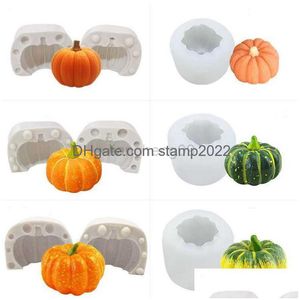 Objets décoratifs Figurines Halloween Forme de citrouille Bougies de bricolage Mod Aromathérapie Bougie en plâtre 3D Sile Moule Cire aromatique faite à la main Dhxep