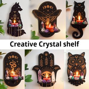 Decoratieve objecten Figurines Halloween Sun Moon Luna Wolf Cat Altaar Crystal Shelf PVC Room Kandel Stand Wall Holder Storingsrek Boho Ramadan Decor 230307