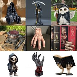 Objets décoratifs Figurines Halloween Diverses Dark Death Ghost Resin Crafts Horror Skull Reaper Vintage Statue Ornements de bourse décorations de meubles de bureau 230922