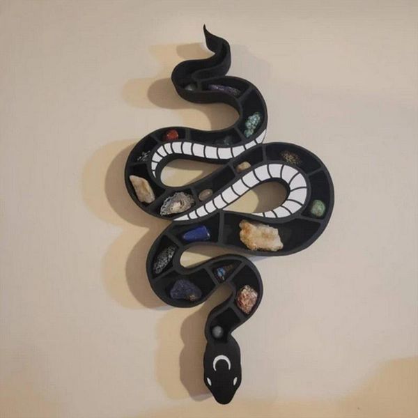 Objets décoratifs Figurines Halloween Serpent en bois Décoration murale Suspendue Présentoir en cristal pour pierres ChakraStones Roches minérales 221028