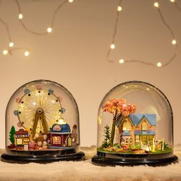 Decoratieve objecten Figurines Handgemaakt doe -het -zelf vakmanschap houten muziekbox ornamenten Creative City in the Sky Christmas Birthday Cadeau voor vriendin 221206