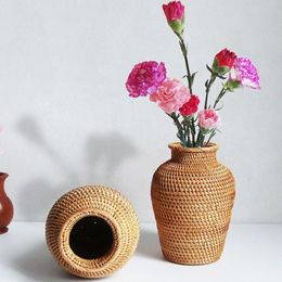 Decoratieve objecten Figurines Handgemaakte Rattan Vaas Bloempotten Holder Plant Opslag Wicker vazen ​​geweven mand Home L230508