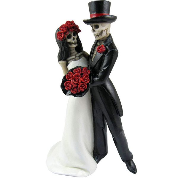 Objets décoratifs Figurines Jour de pain à la main des morts dans le squelette dansant Halloween Gothic Lovers Romantic Bride Groom Figurine Wedding Statuette 230817
