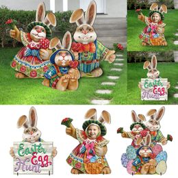 Objets décoratifs Figurines Joyeuses Pâques Décorations Lapin Insérer Signe Ornements Extérieur Cour Enjeux Décoration De Fête 230227