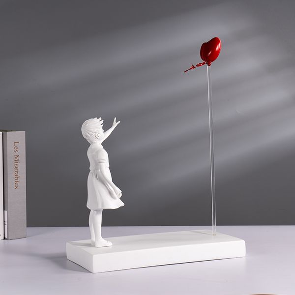 Objets décoratifs Figurines Coeur Ballon Volant Fille Inspiré Par Banksy Oeuvre Sculpture Moderne Décoration De La Maison Statue Grand Artisanat Ornement 230804