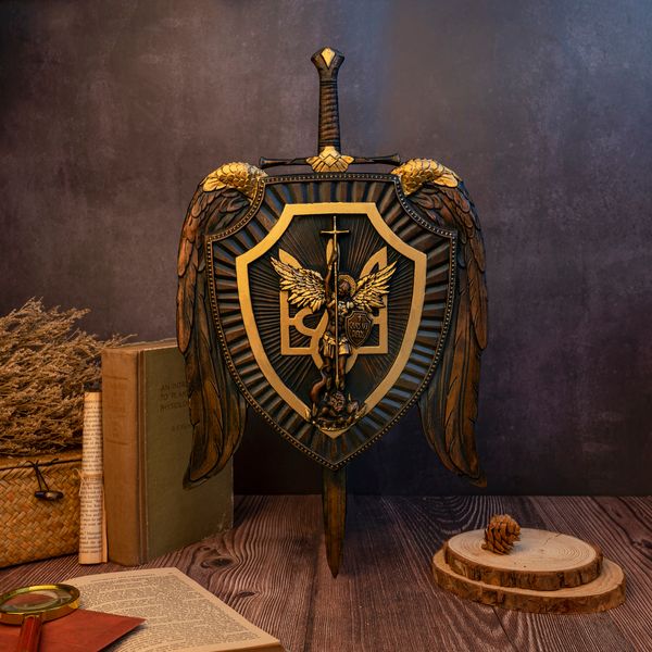 Objetos decorativos Figuritas santa espada arcángel miguel escudo talla de madera católica navidad muebles decoración cristo icono de madera arte 230712
