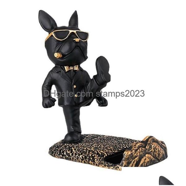 Objets décoratifs Figurines Accessoires pour la maison Bldog Scpture Support de téléphone portable Chambre Statue de chien mignon Bureau Creative 231228 Drop Delive Dhkcn