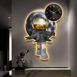 Objets décoratifs Figurines décoration de la maison lumière LED horloge murale salon entrée fond 3D 230731