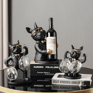 Objetos decorativos Figuras Decoración del hogar Adornos para perros Bulldog francés Soporte para copa de vino Soporte para vino Decoración de mesa Escultura de resina nórdica 231201
