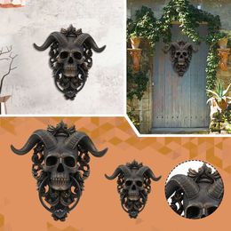 Decoratieve objecten beeldjes gehoornde schedel standbeelden hangende deurklopper vintage ijzeren sjofar heavy duty gotische deurklopper handvat perfecte decoratie thuis 230725