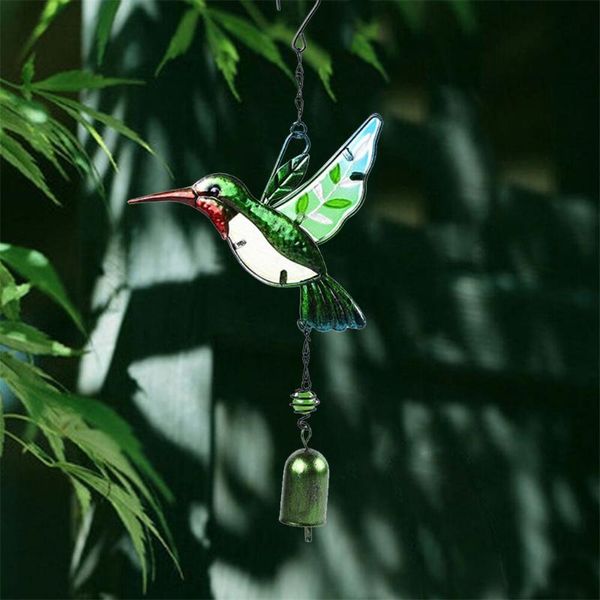 Objetos decorativos Figuras Colibrí Campanas de viento Campana Feng Shui Ornamento Colgante de pared Decoración Windchime para jardín Granja Aesthe