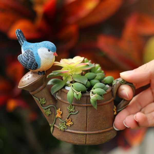 Objetos decorativos Figuritas If Zakka Bird Shower Creative Meaty Flower Pot Desktop Resin Craft Decoración Personalizada Micro Landscape Potting 230802