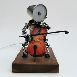 Decoratieve objecten beeldjes Industrieel Wind Steampunk Handgemaakt Robot Desktop Ornament Decoratie Cello Viool Muziekinstrument Creatief 230824