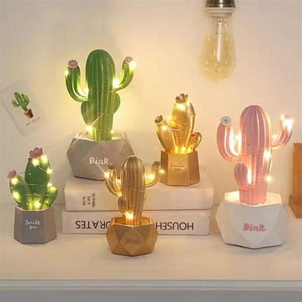 Objetos decorativos Figuras Ins Cactus LED Lámpara de mesa Dream Star Pequeña luz de noche Decoración de dormitorio Regalo encantador para niñas And256Z