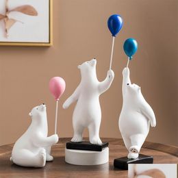 Decoratieve objecten Figurines Ins Style Resin Polar Ballon Bear Ornamenten Modern Simple Shape Design Creative Mooi Home Office D DH1R5