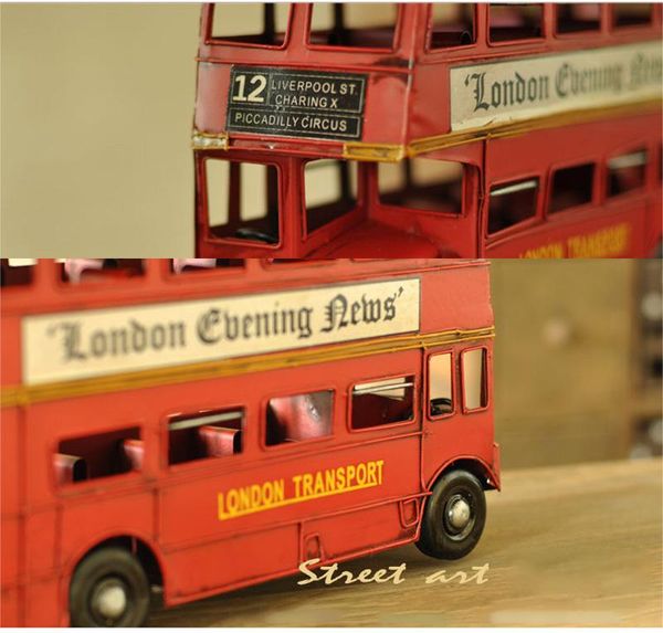 Objetos decorativos Figuritas Hierro Londres Autobús de doble capa Modelo en miniatura Coche de metal para la decoración del hogar Juguetes para niños Artesanías Escritorio Orna