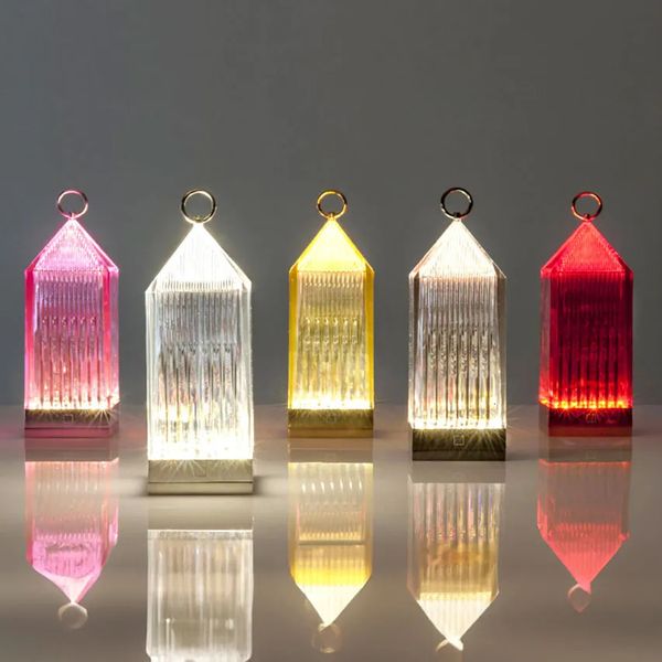Objets décoratifs Figurines Italien Kartall Design Acrylique Cristal Batterie Lanterne Lumineuse Rechargeable Restaurant Lampe de Table Source de Nuit 231017