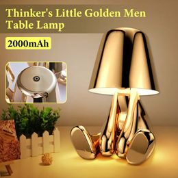 Objets décoratifs Figurines Italie Petit Homme d'Or Lampe de Table Interrupteur Tactile LED Veilleuse Café Bar Chambre Décor Lecture Cadeau de Fête des Mères 231017