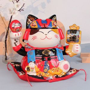 Decoratieve objecten Figurines Japanse Samurai Fortune Cat Ornament Money Bank Lucky Home Decoration Desktop keramische woonkamer 230809