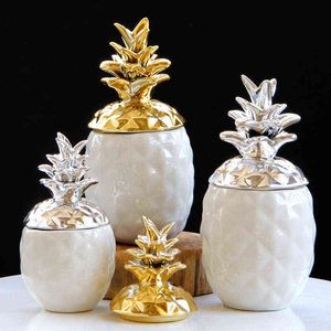 Objetos decorativos Figuras JIEME Cerámica Artesanía Regalos Tapa abierta Adornos de piña Nórdico Simple Caja a prueba de humedad Tanque de almacenamiento Decoración del hogar T220902