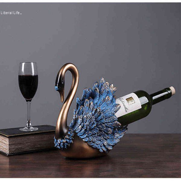 Objets décoratifs Figurines JIEME Résine Européenne Artisanat Porche Chambre Maison Cygne Décorations Ornements Creative Cadeaux D'affaires Rouge Casier À Vin Décoration T220902