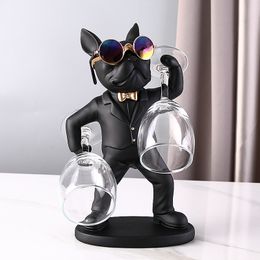 Decoratieve objecten Figurines Kungfu Bulldog Butler Creatieve wijnglashouders Hars Honden Standbeeld Rek Stand voor Tafel Desk Dcor Kitchen Bar 230508