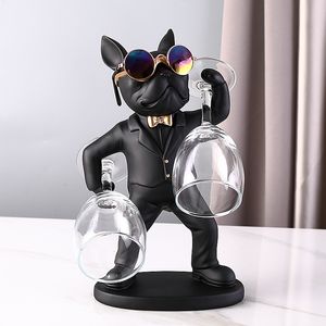 Decoratieve objecten Figurines Kungfu Bulldog Butler Creatieve wijnglashouders Hars Honden Standbeeld Rek Stand voor Tafel Desk Dcor Kitchen Bar 230508