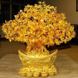 Objets décoratifs Figurines Grande Citrine naturelle dorée porte-bonheur arbre à argent vache à lait lingot décoration Sculpture artisanat d'affaires cadeau pour la maison 230403