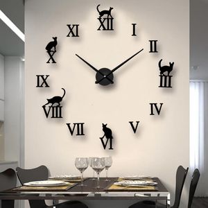 Objets décoratifs Figurines Grande horloge murale Aiguille à quartz 3D DIY Horloges de cuisine décoratives Acrylique Miroir Autocollants Horloge murale surdimensionnée Décoration d'intérieur 230906