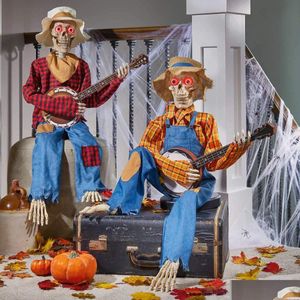 Objets décoratifs Figurines Dernières cadeaux de nuit d'horreur - Squelettes de banjo de duel animés luminescents drôles pour Halloween 230812 Dro Dhqfw
