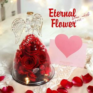 Objets décoratifs Figurines LED Glass Rose Angel Statue Eternal True Today Valentin Day Mothers Girthding Gift H240522