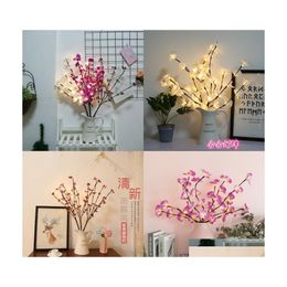 Objets décoratifs Figurines LED Décoration intérieure Figurines Lampe d'arbre Étude familiale Chambre Lumières de couleur cerise Décoration pratique Dhbki