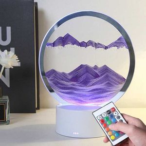Decoratieve objecten Figurines Led bewegende zandkunst Tafellamp met 7 kleuren USB Quicksand Night Light 3D Sandscape Handglas Bedide Lampen Home Decor Gift T240505
