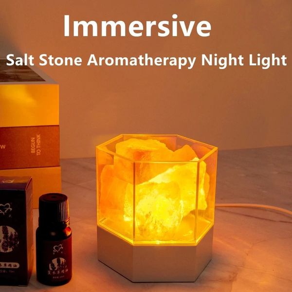 Objets décoratifs Figurines LED Lampe de sel en cristal naturel de l'Himalaya Rock Night Desk Lava Prise USB Maison Chambre Décoration chaleureuse 231205