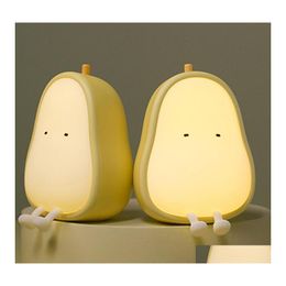 Decoratieve objecten Figurines LED Pearshaped Fruit Night Light USB Oplaadbare dimmen Tafeltafel Lamp Slaapkamer Decoratie Sile OTE8S