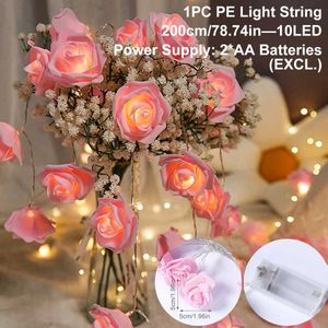 Objets décoratifs Figurines LED ROSE String Light Blanc Rose de mariage rose Décoration Mother et Valentin Day Gift Artificial Flower H240521 GHFP