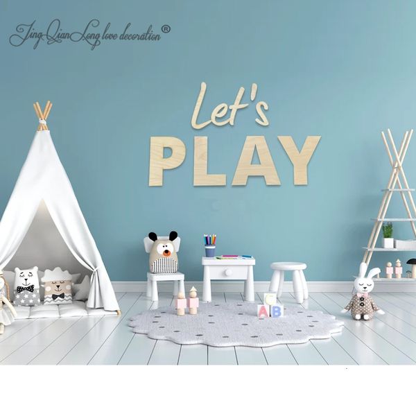 Objetos de decoración Figuras Cartel Let's PLAY | Letrero de madera para guardería con letras de pared, decoración para sala de juegos, arte de pared, decoración de dormitorio, letrero acrílico para sala de juegos 230818