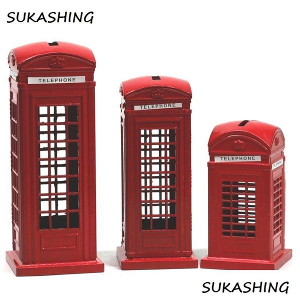 Objets décoratifs Figurines Cabine téléphonique de Londres Rouge Tirelire Tirelire UK Souvenir S pour enfants Accueil Décoration de Noël Dhju4