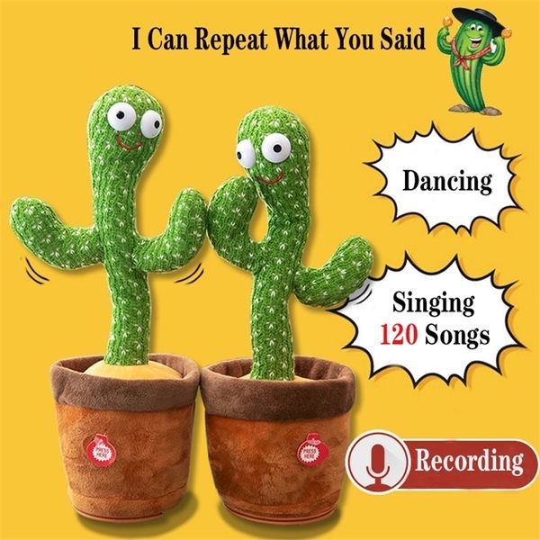 Objets décoratifs Figurines Belle Danse Cactus Jouet Parlant USB Charge Enregistrement Sonore Répéter Poupée Kawaii Cactus Enfants Jouets Éducatifs Cadeau Anniversaire 220914