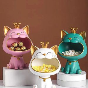 Decoratieve objecten Figurines Lucky Cat Ornamens verzamelen woonkamer decoratie ingang sleutel opslag kroon grote mond ornament 230812