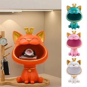 Decoratieve Objecten Beeldjes Lucky Cat Standbeeld Sculptuur Mini Afbeelding Diversen Opbergdoos Kleine Item Container Modern Huis Woonkamer Desktop Decoratie 230714