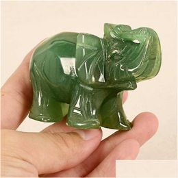 Objets décoratifs Figurines Lucky Elephant Vert Aventurine Jade Ston Fortune Feng Shui Statue Figurine Ornement Chakra Guérison S Otvcl