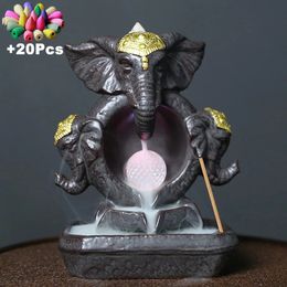 Decoratieve objecten beeldjes Lucky Feng Shui Olifant God Standbeeld Woondecoratie Handwerk Keramische Waterval Wierookbrander Met Led Kleur Veranderende Bal 231130