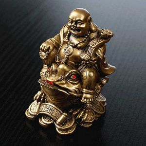 Objets décoratifs Figurines LUCKY Feng Shui Maitreya Bouddha Statue Crapaud Figurine Argent Fortune Richesse Chinois Golden Frog Home Office Tabletop Decoration