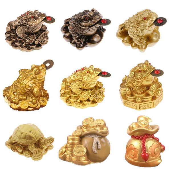 Objetos decorativos Figuras Regalos de la suerte Feng Shui Sapo Dinero Fortuna Riqueza Moneda de rana dorada china Decoración de la oficina en el hogar Tablero Orna