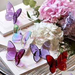 Objets décoratifs Figurines Mariposas Butterfly Fairy Wings flottant en verre Crystal Papillon Luck Glunts avec vibrement avec un dhki 4 brillant