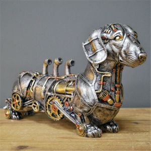 Objets décoratifs Figurines Mécanique Punk Chien Figure Résine Artisanat Steampunk Bouledogue Chien Résine Statue Sculpture Décoration Maison Bureau Ornements 230517